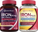 рецепти на лекаря Iron 65 mg & Iron Plus Bundle, Healthy Iron Levels & Blood Support, Iron Tablets 60 ct & Iron капсули 60 ct