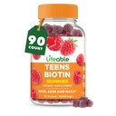 Lifeable Teens Biotin 10000mcg Gummies | Vitamin B7 | Vegan Biotin Supplement | Great Tasting Biotin Gummies for Hair Growth, Healthy Skin and Nails | Biotin Vitamins for Teens | 90 Gummies
