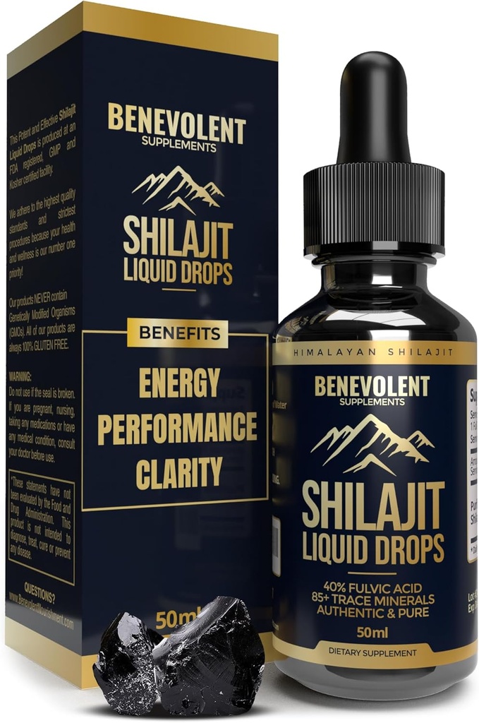 Čiste himalajske shilajit tekoče kapljice - 1000mg naravne shilajit kapljice - 85+ Trace Minerali & 40% Fulvic kislina za energijo Boost, Detox čiščenje, moč in imuniteta podpora - 50 dan dobava