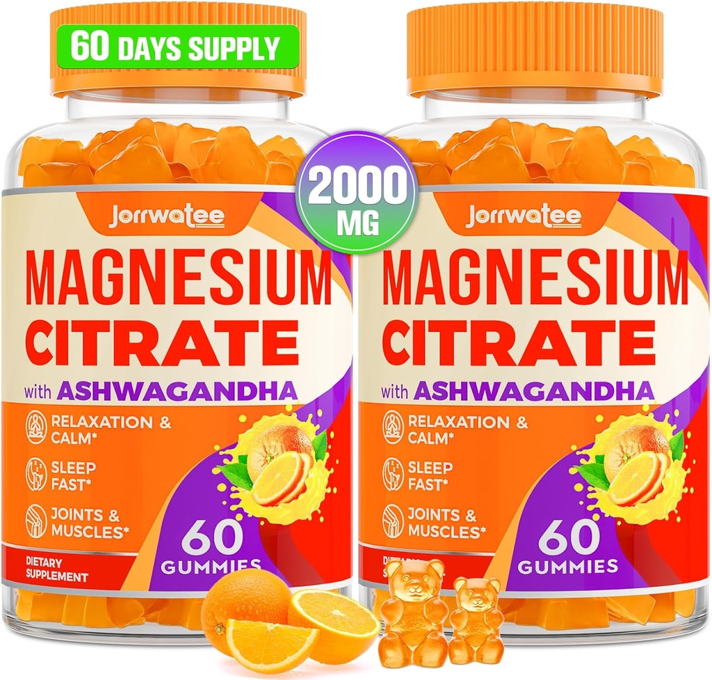 Gummies Citrate Magnesium - Magnesium Citrate with Ashwagandha & L-Theanine, High Absoraction Calm Gummies, Magnesium Gummy for Calm, istirahat, Nerve, Muscle, 120 Counts