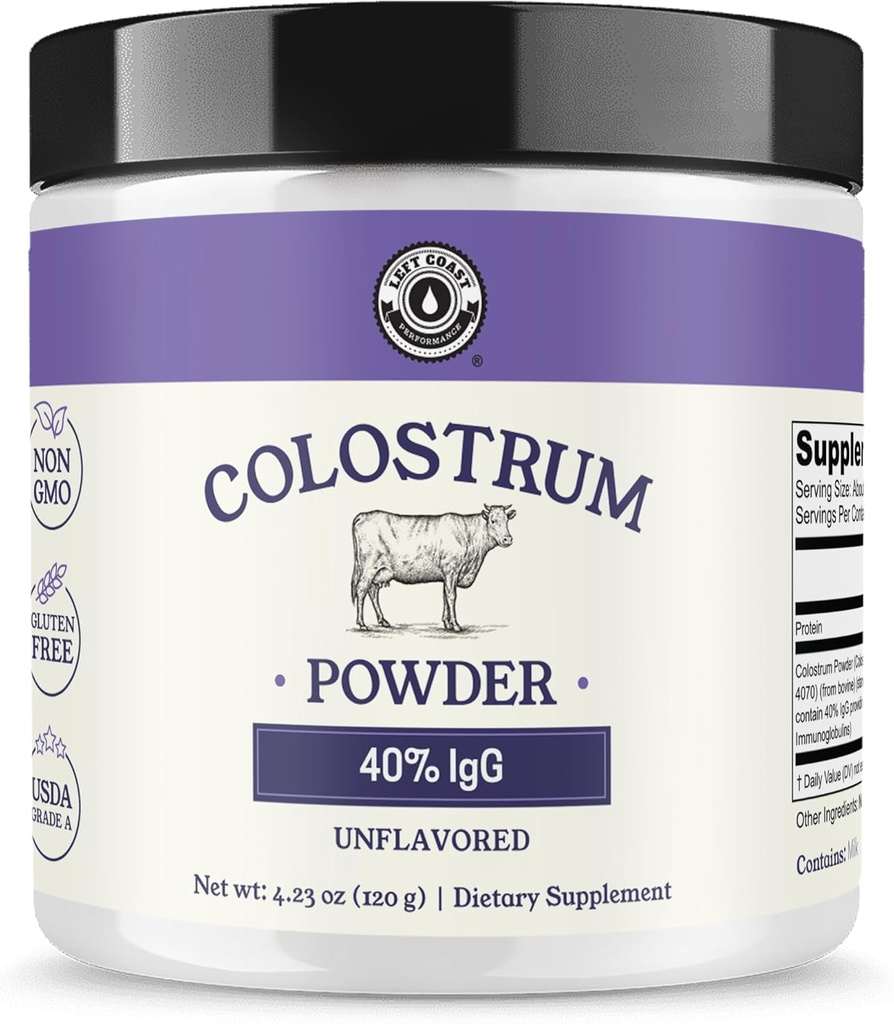 Colostrum Powder 40% IGG - USA Sourced Bovine Colostrum Supplement for Imune Support, Gut Health, Muscle Recovery, and Overall Wellness - Single Ingrediens, No Addonves, Non-GMO - 60 servings