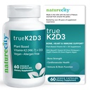 NatureCity TrueK2D3 Plant Based Vitamin K2 MK7 (90 mcg) & D3 from Algae(2,500 IU) 2 in 1 Vitamin D3 K2 Supplement for Bone, Heart and Immune Health – 60 Veggie Capsules