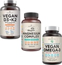 AMANDEAN Premium Magnézium Complex, Vegan Omega 3, Vegan D3 + K2 Bundle. Plant-alapú immuntámogatás. Algae DHA & EPA. Minőségi alvás, Focus & Mood. Támogatás Egészséges szív, agy, ízületek és szemek