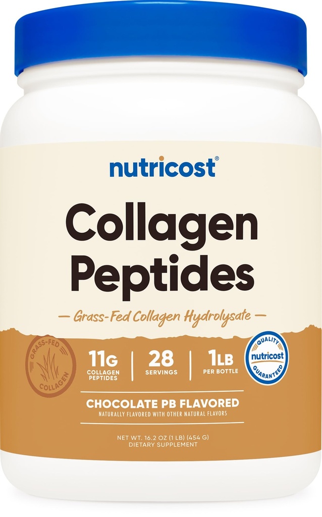 Nutricost Collagen Peptides Powder (Chocolate Peanut Butter Flavored) 1 LB - Grass-Fed Collagen Hydrolysate, Gluten-Free