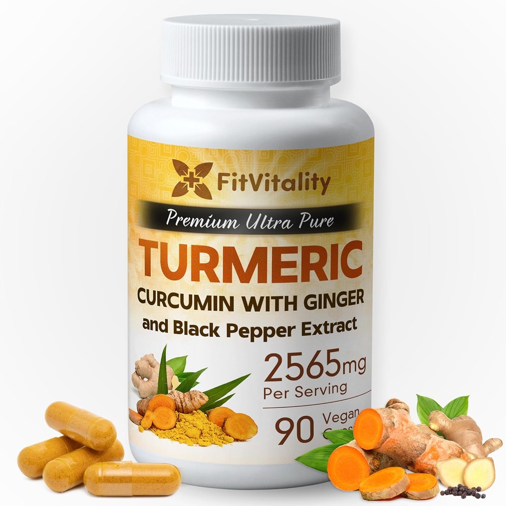 Turmeric Curcumin 2565 mg, 90 Capsules, 95 Curcuminoids & BioPerine Black Pepper Ekstra Güçlü Turmeric Supplement, All Natural & Non – GMO, Gluten-Free, Vegan Capsules