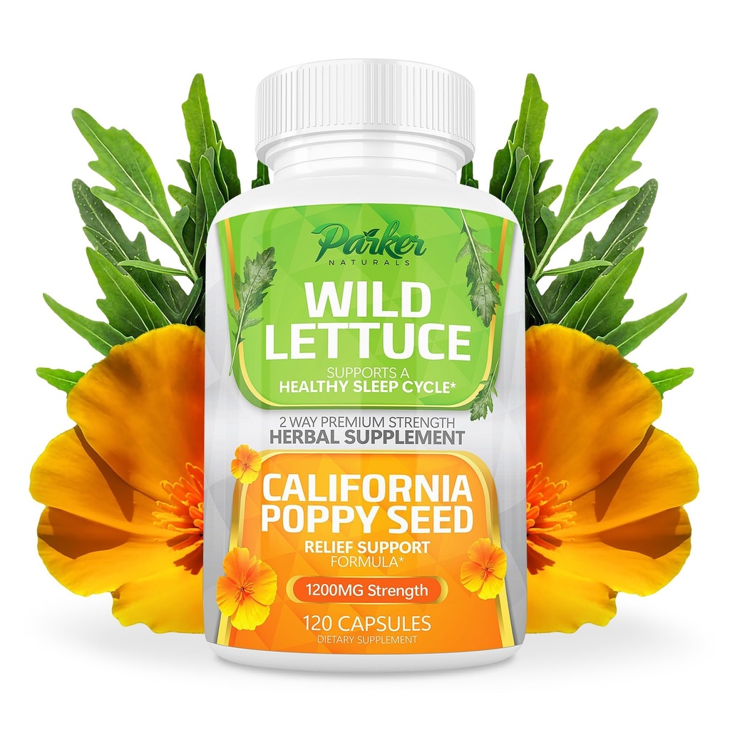 Parker Naturals Wild Lettuce Extract & California Poppy Seed Supplement, 2 Way Premium Strength Herbal Supplement for Healthy Sleep & Relief Support, 120 Capsules
