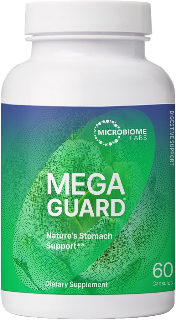 Mikrobiome Labs MegaGuard Gut Suplemen Kesehatan - Ginger Root, Licorice Root & Artichop Leaf Extract untuk Dukungan Kesehatan Digetical & Pekerjaan Gas - untuk Perempuan, Pria & Anak-Anak 8 + (60 Capsules)