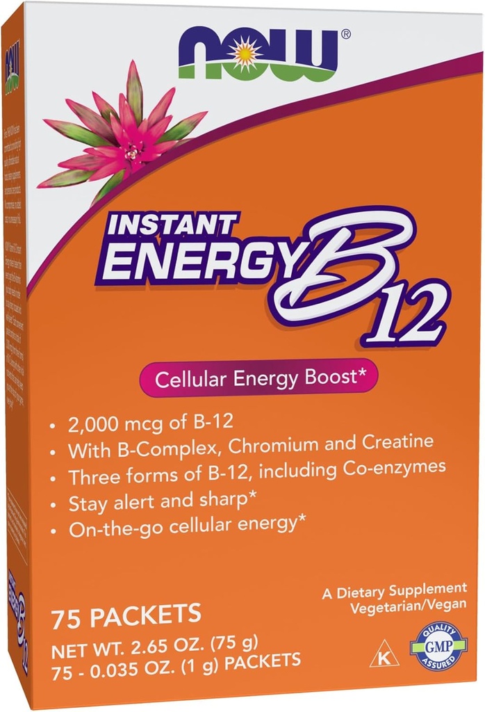 Ara suplementaris, energia instantània B- 12 ( 2.000 mcg de B-12 per paquet), Energia cel·lular Booster *, 75 paquets de paquets