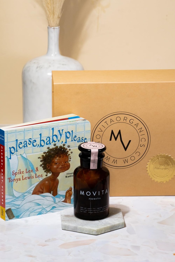 Movita Prenatal Gift Set med Prenatal Vitamin Bottle och "Please, Baby, Snälla" Boka, för Frisk Mamma och Baby - Under Graviditet & Amning - Fermenterade Hela Livsmedel, Vitaminer