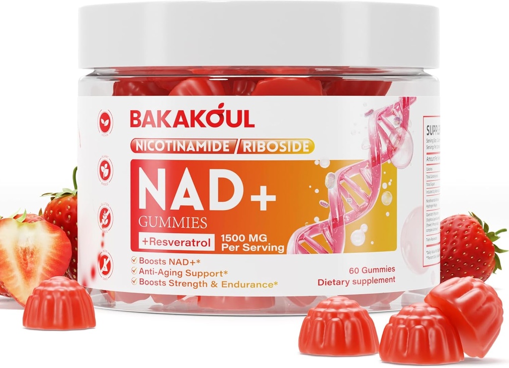 NAD Gummies, NAD Supplement - Liposomal Nicotinamide Riboside, Resveratrol, Quercetin, NAD Nicotinamide Riboside Resveratrol 900mg, NAD+ Supplement for Men and Women, 60 Gummies 1 Pack