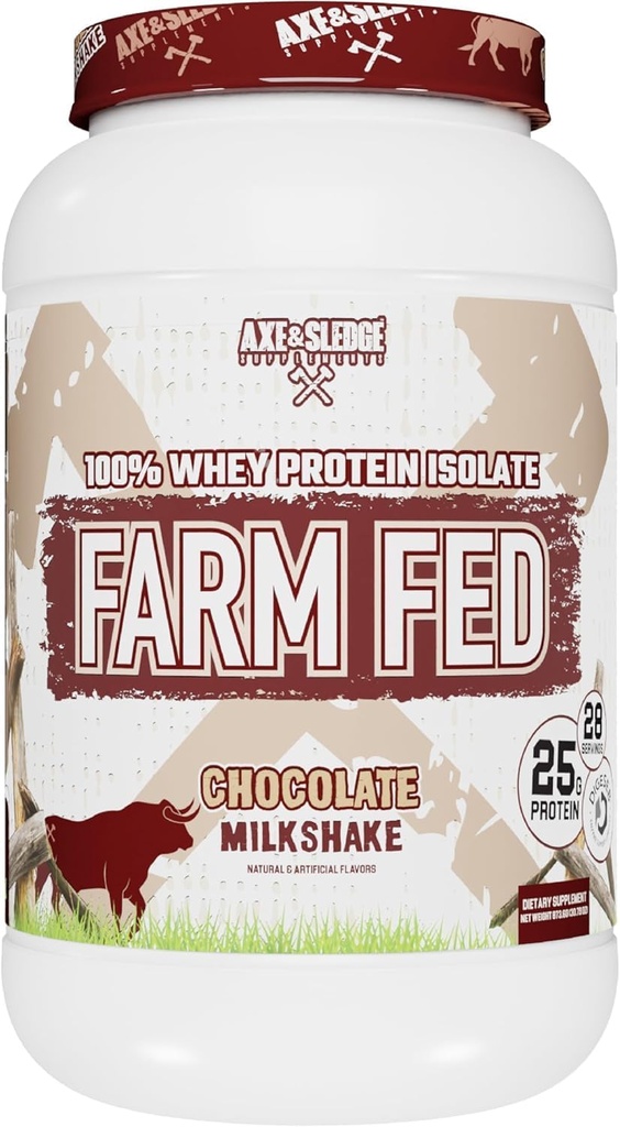 Axe " Sledge Farm Fed 100% Whey Protein Isolate | 25g Protein , Low Carb, Low Sugar, Gluten Free , Protein Powder for Men and Women , Keto , Made in The USA , 28 Servings, Chocolate Milkshake