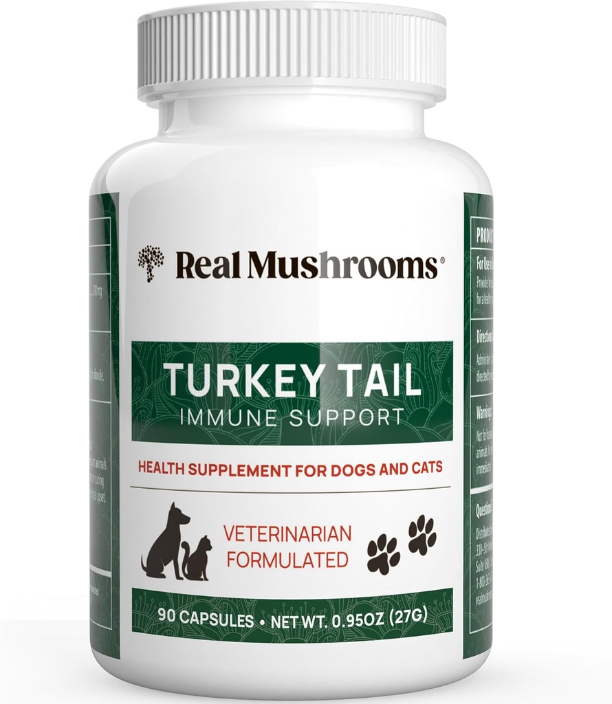 Real Cogumelos Turquia Tail Cápsulas para Animais de estimação – Gato Probióticos e Vitaminas Dog – Suplemento de Cogumelo Orgânico para Cães e Gatos – Suporta equilíbrio diário e bem-estar não-GMO, 90 ct