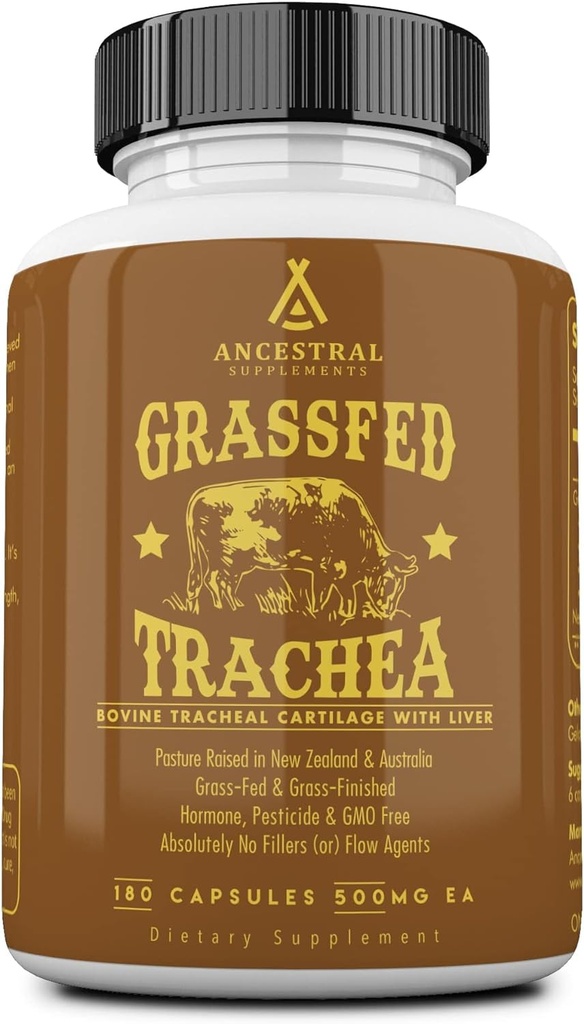 Integratori ancestrali Grass Fed Beef Tracheal Cartilage Supplemento con fegato, 3000mg, Immune Health e Joint Support Supplemento promuove Guarigione, Non OGM, 180 capsule