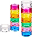 Deke Home - Stackable Pill Organer (2 Pack), 7 Day Weekly Pill Box Tower with Twist Lock Compartments, BPA-Free, Travel Medicine Holder & ויטמין Dispenser, קומפקטי ו- Portable Case, Rainbow Colored Colored