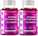 Vitamatic 2 Packs Vitamin B6 100mg Gummies – Natural Strawberry Flavor – 60 Pectin-Based Gummies per Bottle – Nervous System & Energy Support