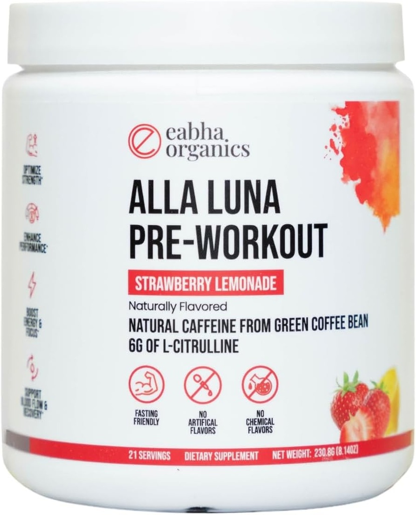 Alla Luna Pre-Workout - Strawberry Lemonade - untuk Mendukung Energi, Fokus, dan Stamina - Meningkatkan Aliran Darah untuk Pompa Lebih Baik-Hari Supply - 1 Scoop per Serving
