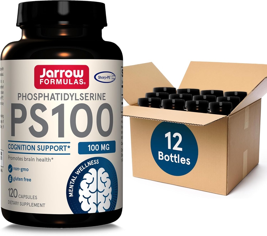 Jarrow Formulas PS100 Fosfatidilserină 100 mg, Supliment alimentar pentru Brain Health and Cognition Support, 120 Capsule, 40-120 zile de aprovizionare, Pachet de 12