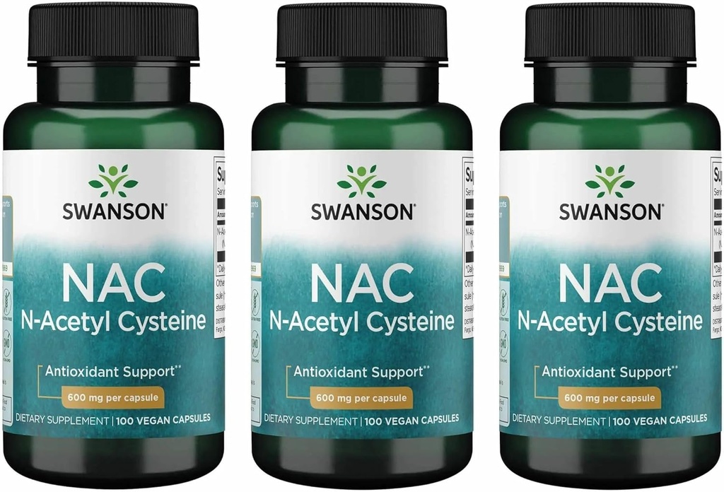 Swanson NAC - N- Acetyl Cysteine - Täydennys 600 mg 100 kapselia (3 pakkaus)