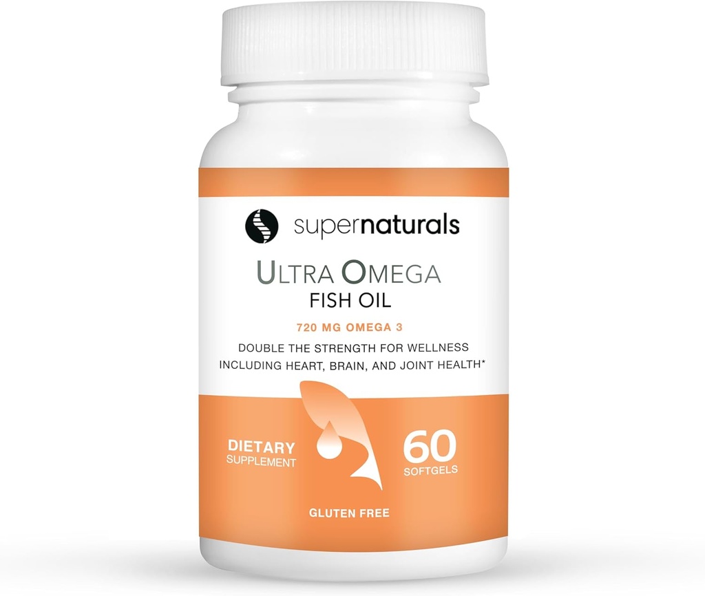 Super Natural Ultra Omega Fish Oil - Omega 3 Fatty-Acids EPA DHA - Supports Brain Increased Function, Supports Nerve and Eye Health 1200mg/720 Omega-3-60 Capsules