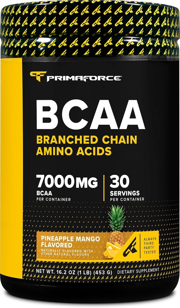 Primaforce BCAA Powder (Pineapple Mango) (30 сервис) - 7000MG 2:1:1 BCAAs, Post-workout възстановяване Drink with Amino Acids and Real Salt for Men & Women