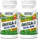 DEVA Vegan Omega-3 DHA-EPA 500MG 2-Pack – No Carrageenan, Aceite no-Fish derivado de Algae, Non-GMO, 60 Gelatin-Free Softgels Ea
