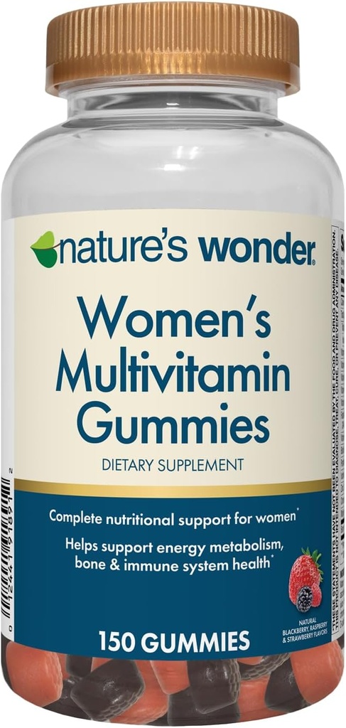 Nature 's Wonder Women' s Multivitamin Gummies, Support Energy, Metabolisme, Bone and Immune System Health with Vitamin A, C, D, B6, B12, Biotin Acid, 75 Hari Suppply, 150 Count