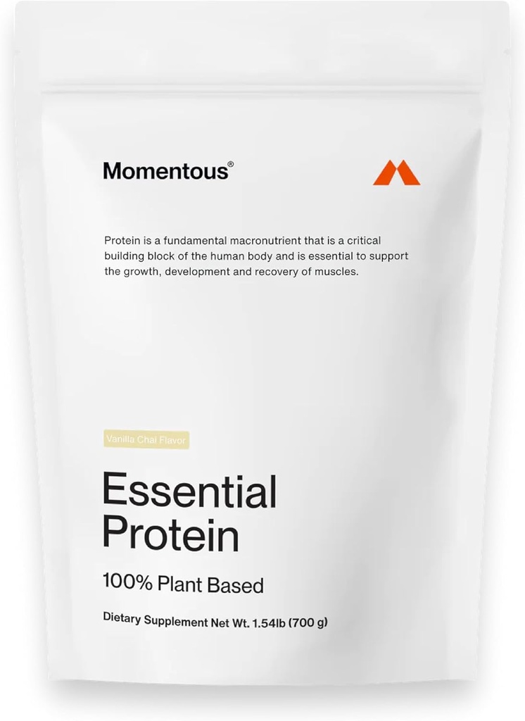 Momentous Essential Praf de proteine Vegan - 20g Proteina pe bază de plante - NSF Certified, Gluten-Free, non-GMO, 20 Serviri pentru utilizare esențială în fiecare zi, Vanilla Chai