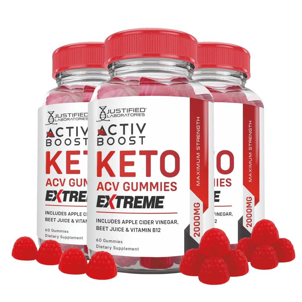 Justified Laboratories Activ Boost Keto ACV Gummies Extreme (2000 mg) - 60 Count, Pack of 3 - Made with the Mother & Vitamin B12 - Non-GMO, Vegan, Gluten Free - 90 Servings