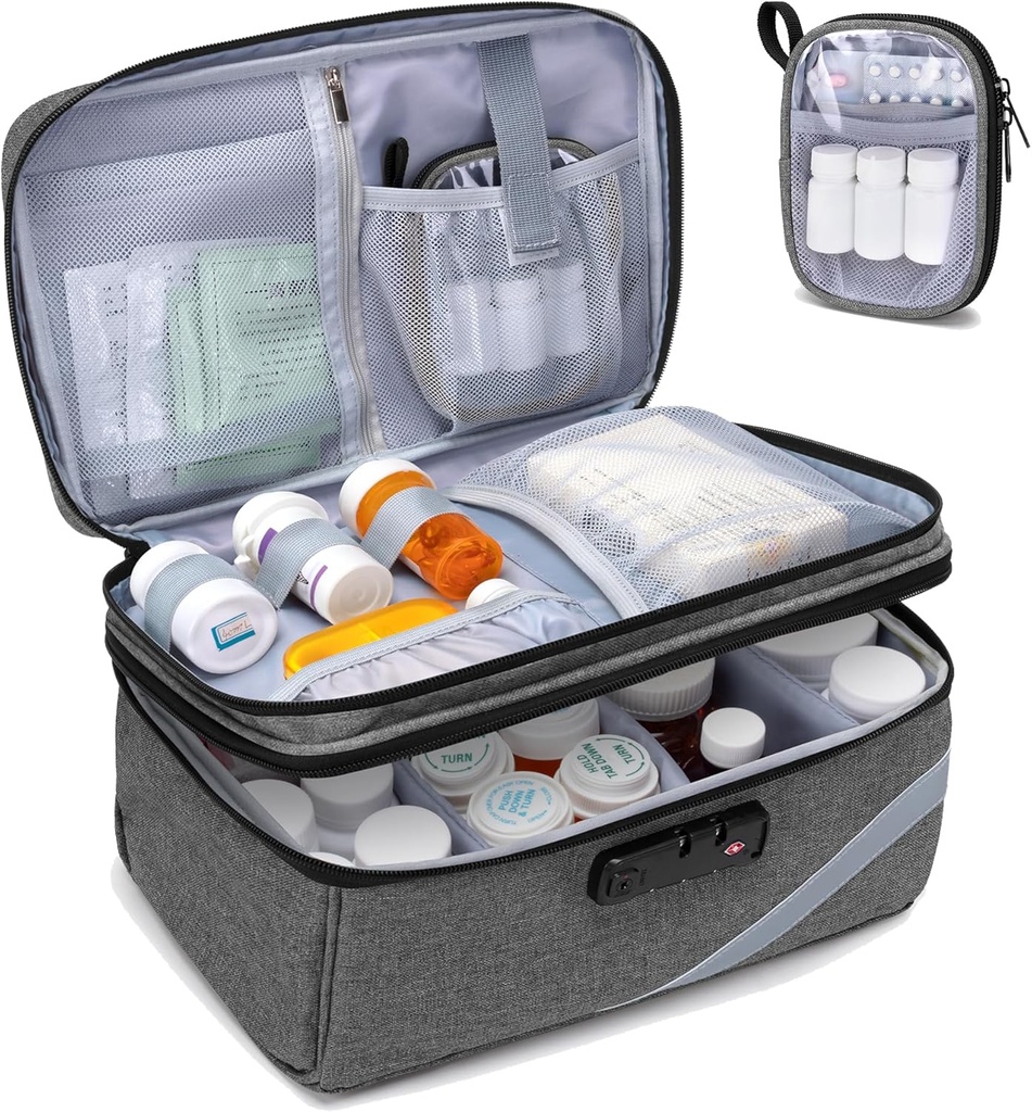 Trunab Medicine opslagzak met Combinatieslot, afsluitbare pil fles Organisator, Travel Medication Carry Case voor Medicine Box, Prescription, Vitaminen, Complementen of Medical Supplies