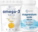 Mikro Osagaiak Omega-3 Arrainaren Olioa 4,200mg eta Magnesio oxidoa 400mg Bundle Pack | Wild-Caught Fish, Lemon Flavored, Burpless | Oinarrizko Forma Max kontzentratzeko