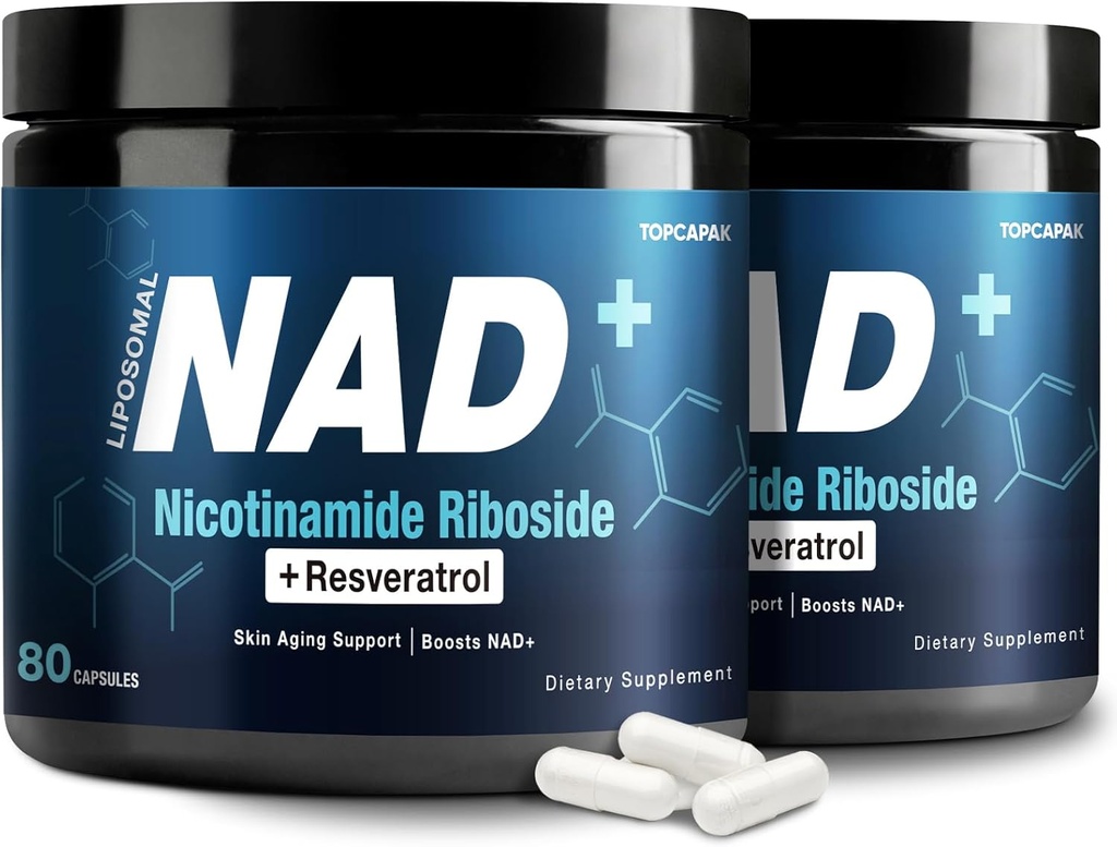 NAD+ Supplement 1000mg - Nicotinamid Riboside (NR) und Resveratrol, Liposomal NAD von Pure Organic Ingredients for Women & Men Healthy Aging, Brain and Cellular Energy, 80 Capsules(2Pcs)