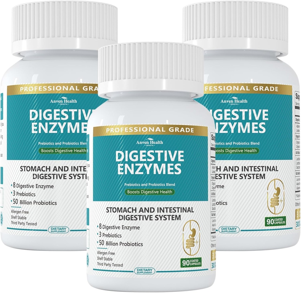 Probiotics & Prebiyotiks ilə Kişi və Qadınlar üçün 800mg Digestive Enzymes, 8 Key Enzymes, Protease, Amylase & Lipase | 270 Capsules - Bloating & Gas Relief üçün 90-Day Supply - Non-GMOMO