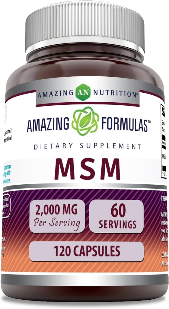 Amazing Fórmulas MSM (Methylsulfonylmethane) Suplemento Silencio 2000 Mg per Serving Silencio 120 Capsules ← Non-GMO ANTE Gluten-Free TEN Made in USA
