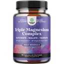 Triple Magnesium Complex Supplement - High Absorption Magnesium Glycinate, Malate & Taurate Blend for Muscles Energy Support & Heart Health - Triple Mg Complex 400 mg Capsules - 180 Count