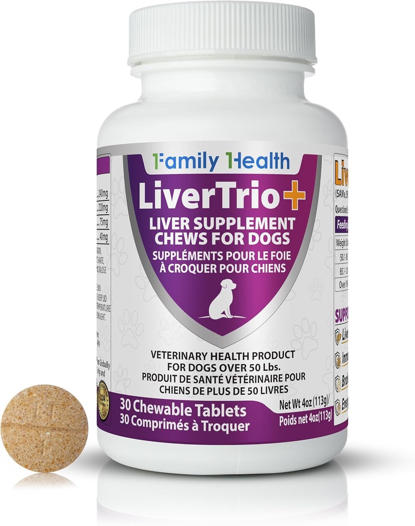 Supplément complet de soutien du foie pour les grands chiens. Comprimés croustillants savoureux combinant les mêmes, SPC, Silybin A+B, + Glutathion 30Ct (Grande)