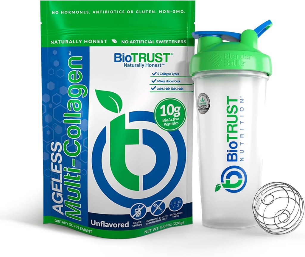 BioTrust Multi Collagen 5-in-1 polvere proteica (senza aroma) BlenderBottle Bundle