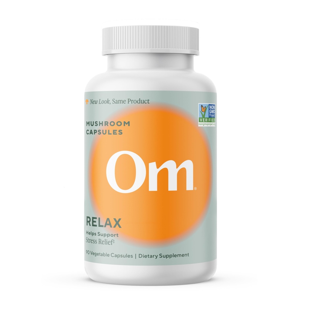 OM MUSHROOM SUPERFOOD Relax Mushroom Capsules, 90 Count, 30 Days, Reishi Mushrooms, Ashwagandha, GABA, L-Theanine, Magnesium, Adaptogens for Stress Support (Formerly Gently Zen, Packaging May Vary)