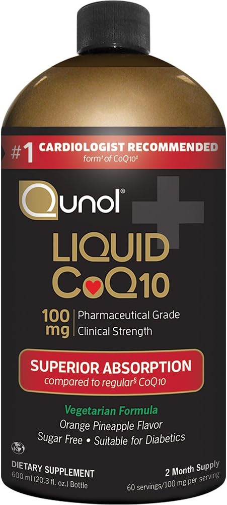 Qunol Liquid CoQ10 100mg, Superior Absorbcia Natural Supplement Form of Coenzým Q10, Antioxidant pre zdravie srdca, Orange Ananás Ochutený, 60 porcií, 20,3 oz fľaša