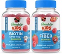 Биотин без захар Деца + Preciotic Fiber Kids, Гъмии Bundle - Great Дегустация, Витамин добавка, Глутен безплатно, ГМО безплатно, Дъвчаща Гъми