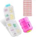 Caixa de comprimidos (2 Pack) - Portable Small Supplements Tablet Container Box com 10 Compartimentos - Medicina Cápsula Organizer Dispenser Holder Armazenamento para viagem Bolsa de bolso (Pink+White)