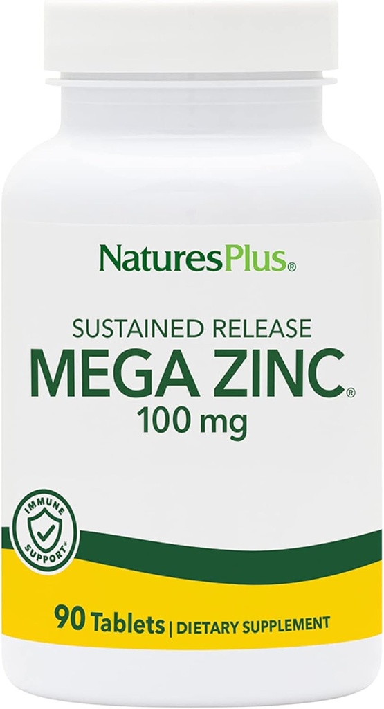 NaturesPlus Mega Zink 100 mg Hållbar frisättning - 90 tabletter - Vegetarisk, glutenfri - 90 portioner
