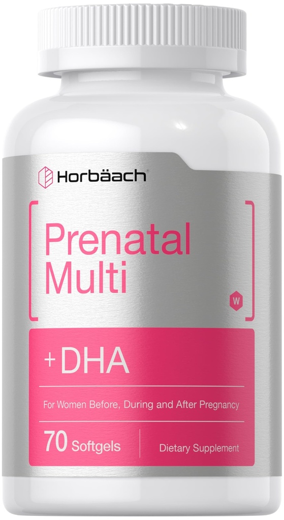 Horbäach Women's Prenatal Multivitamin with DHA, Iron and Folic Acid | 70 Softgels | Non-GMO & Gluten Free