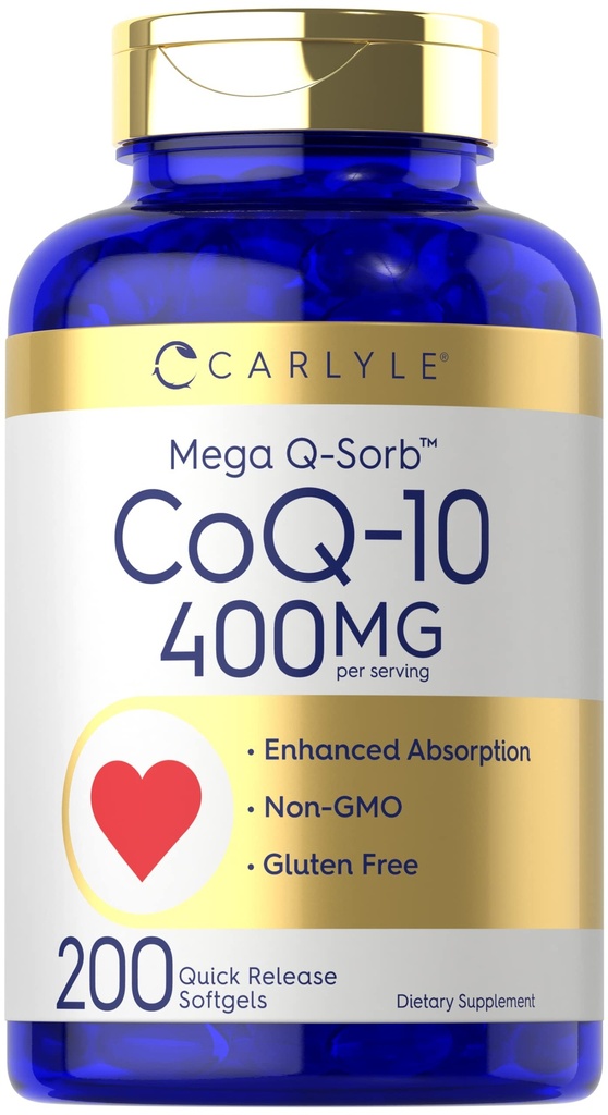 Carlyle CoQ10 400mg Softgels | 200 Count | High Absorption Coenzyme Q10 | with Black Pepper Extract | Non-GMO and Gluten Free Supplement