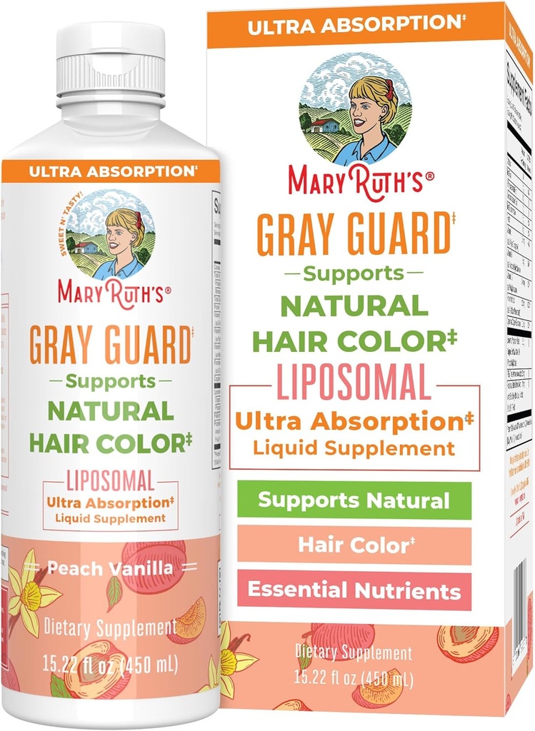 MaryRuth Organics Gray Guard Liposomale, ondersteunt natuurlijke haarkleur, met koper & Pantothenic Acid, Heilige Basil & Traditionele Kruiden, Vitamine E & Vitamine B voor de algehele gezondheid, leeftijden 18+, 15,22 Fl oz