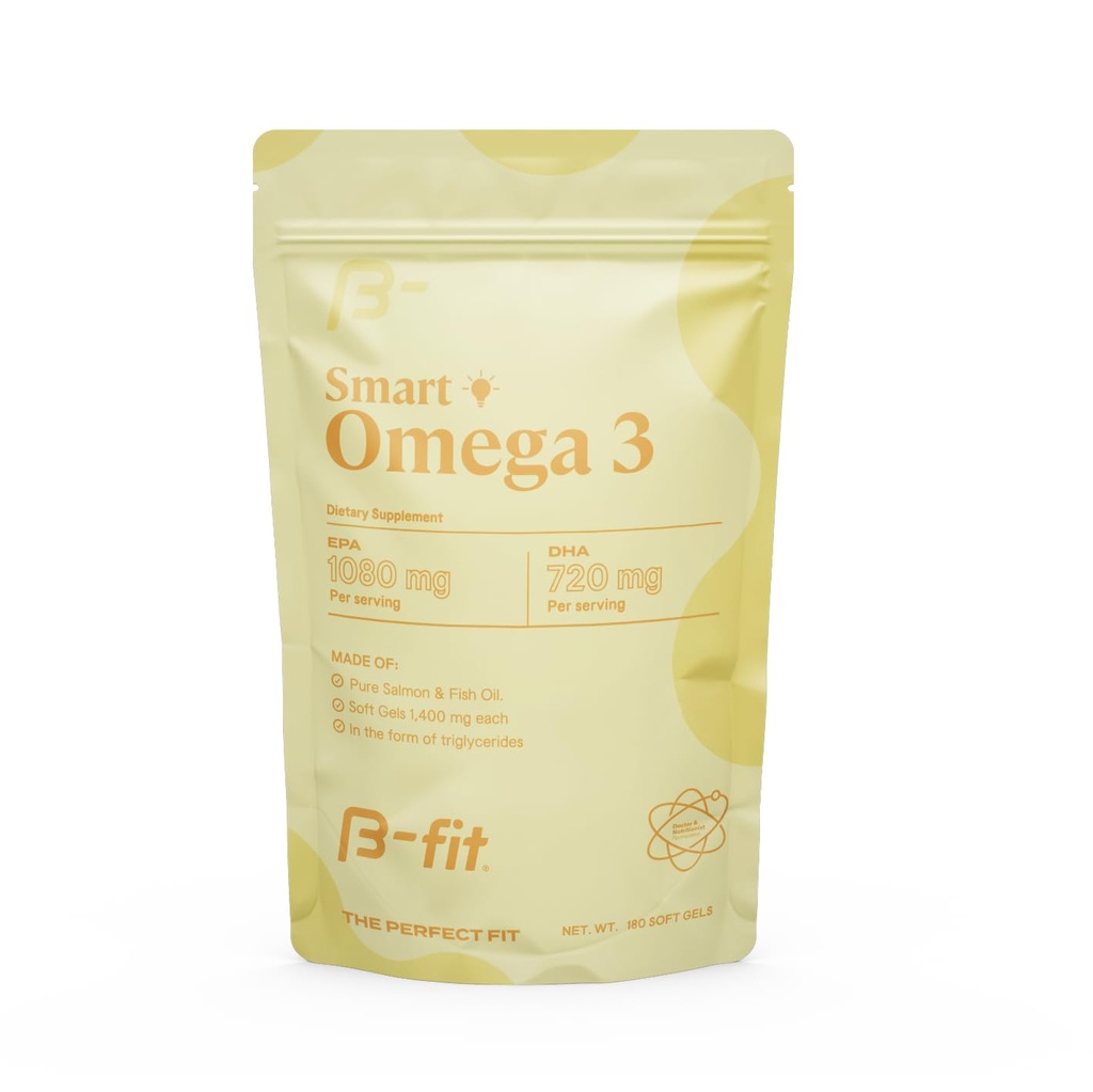 B-fit Omega 3 Fish Oil - 180 Odorless Softgels from Norwegian Salmon - Heart, Brain & Joint Support- 1800 mg with 1080 mg EPA & 720 mg DHA - 60-Day Supply