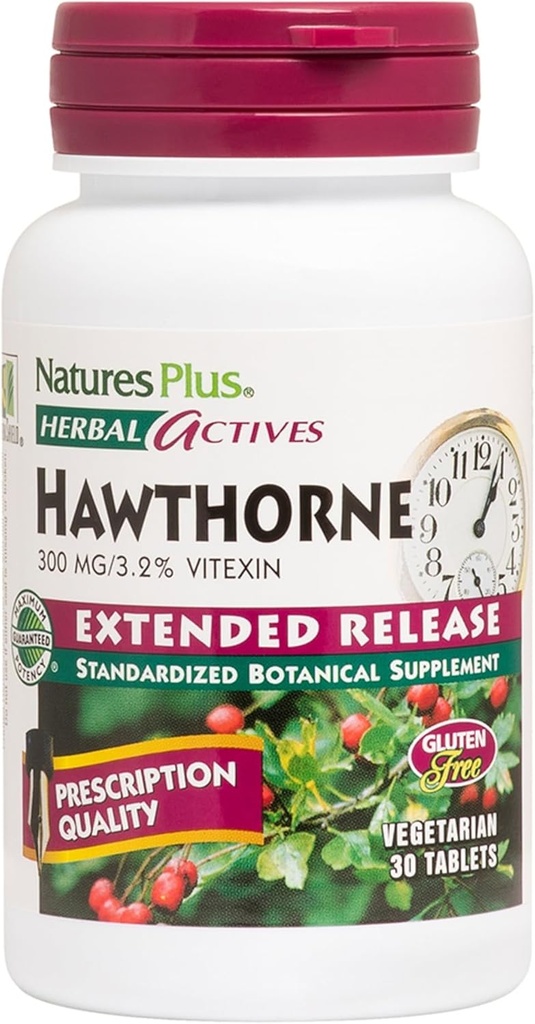 Natures Plus Herbal Actives Hawthorne - 300 mg, 3.2% Vitexin, 30 Vegan Tablet - 30 Hizmet