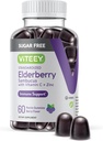 VITEEY Sambucus Elderberry Gummies for Aikuinen & Teini + Sinkki & C-vitamiini - Sokeriton - Immuunituki & Booster Herbal Supplement - Vegaani, Gluteeniton, Liivate, GMO-vapaa, pureskeltava Berry Flavored