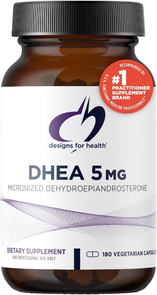 Design untuk Kesehatan DHEA 5mg - DHEA Tambahan untuk Pria + Perempuan - Tambahan untuk Mendukung Penuaan Kesehatan, Integritas Otot, Energi + Hormonal Sintesis - Non-GMO (180 Capsules)