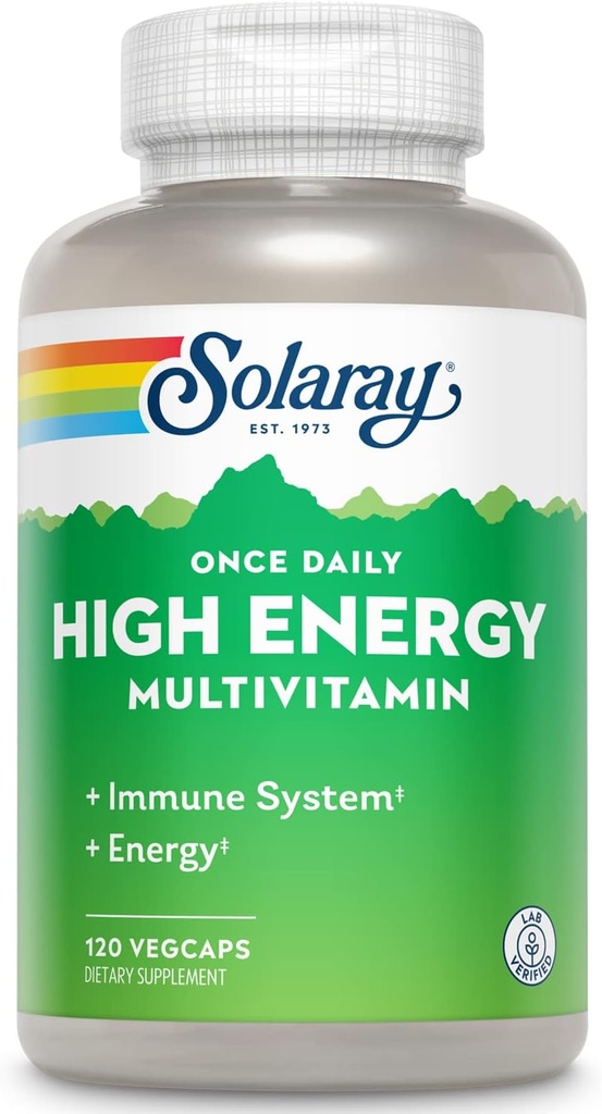 SOLARAY High Energy Multivitamin, Ingen jern, 1 / dag, Tids- Release Formel, Hele fødevarer & urter Base 120 VegCaps